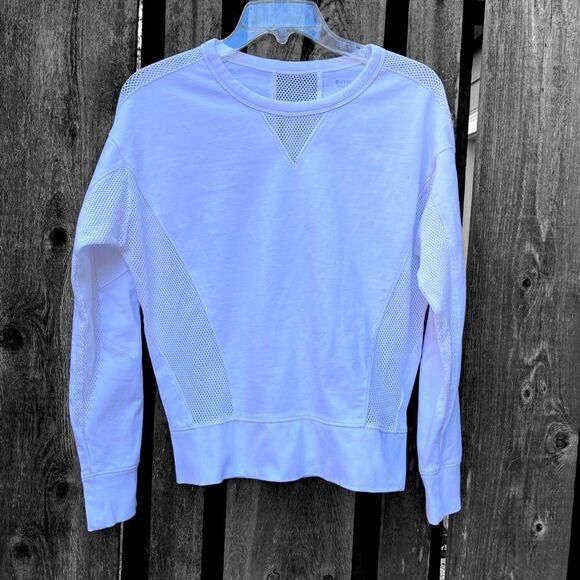 Athleta White Cotton & Mesh Long Sleeve Top Size S - Picture 1 of 7
